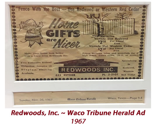 Redwoods Inc - Waco Tribune Herald Ad 1967